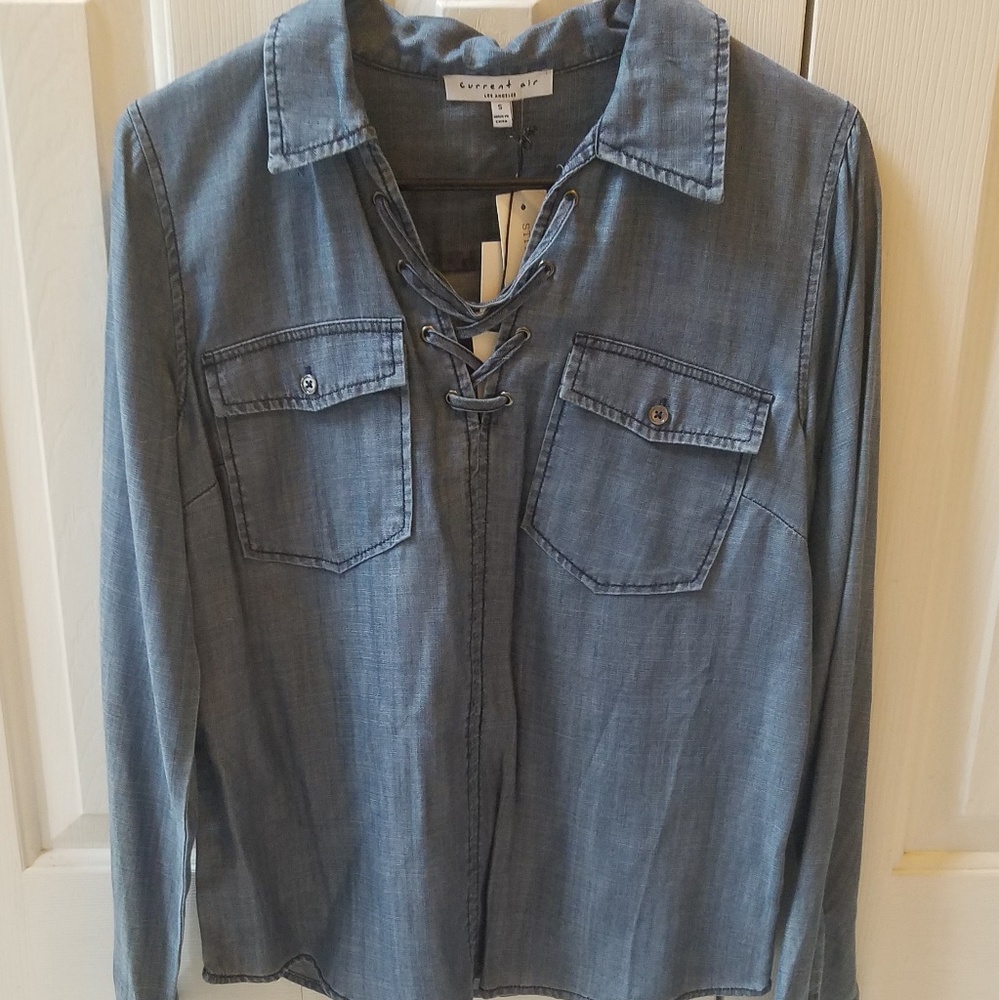 Lace Up Chambray Shirt